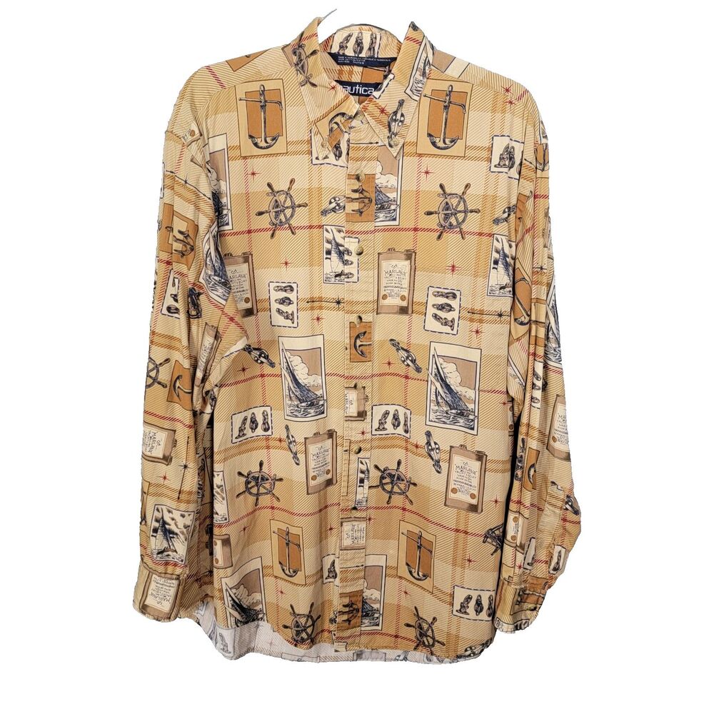 Vintage Nautica *read*  Yacht Club Nautical Sailing Button Down Shirt L 90s